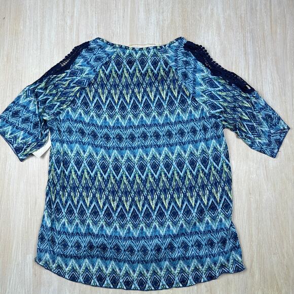 NWT French Laundry Cristel Blue Combo Cold Shoulder Necklace Top Blouse 2X - Picture 7 of 16